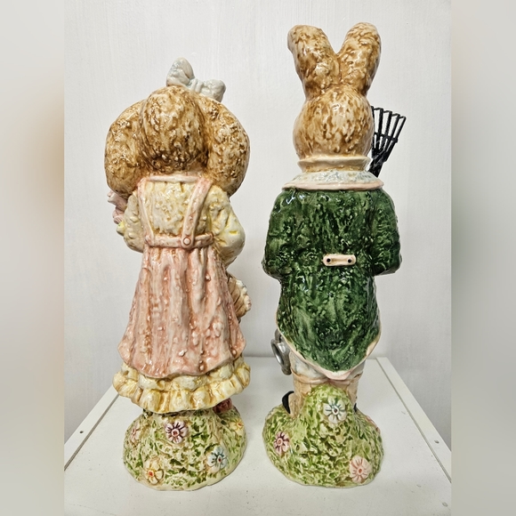 Vintage Ceramic Bunny Boy and Girl 11-12" tall Springtime - Picture 3 of 6